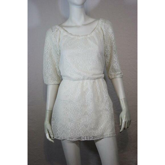 Boho Floral Lace 3/4 Sleeve Mini Dress Heart Soul - Picture 1 of 6
